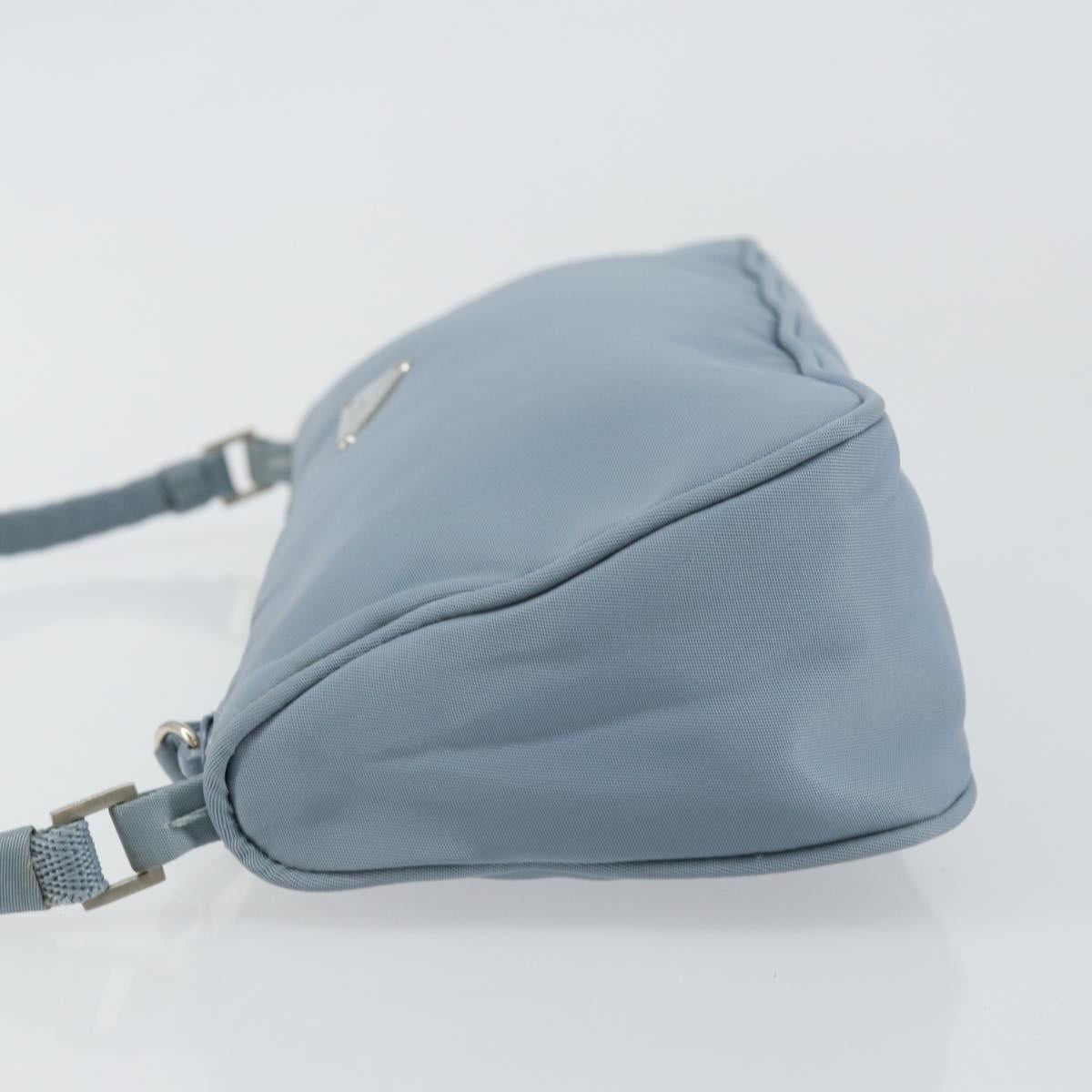 PRADA Accessory Pouch Nylon Light Blue Silver Auth 147400