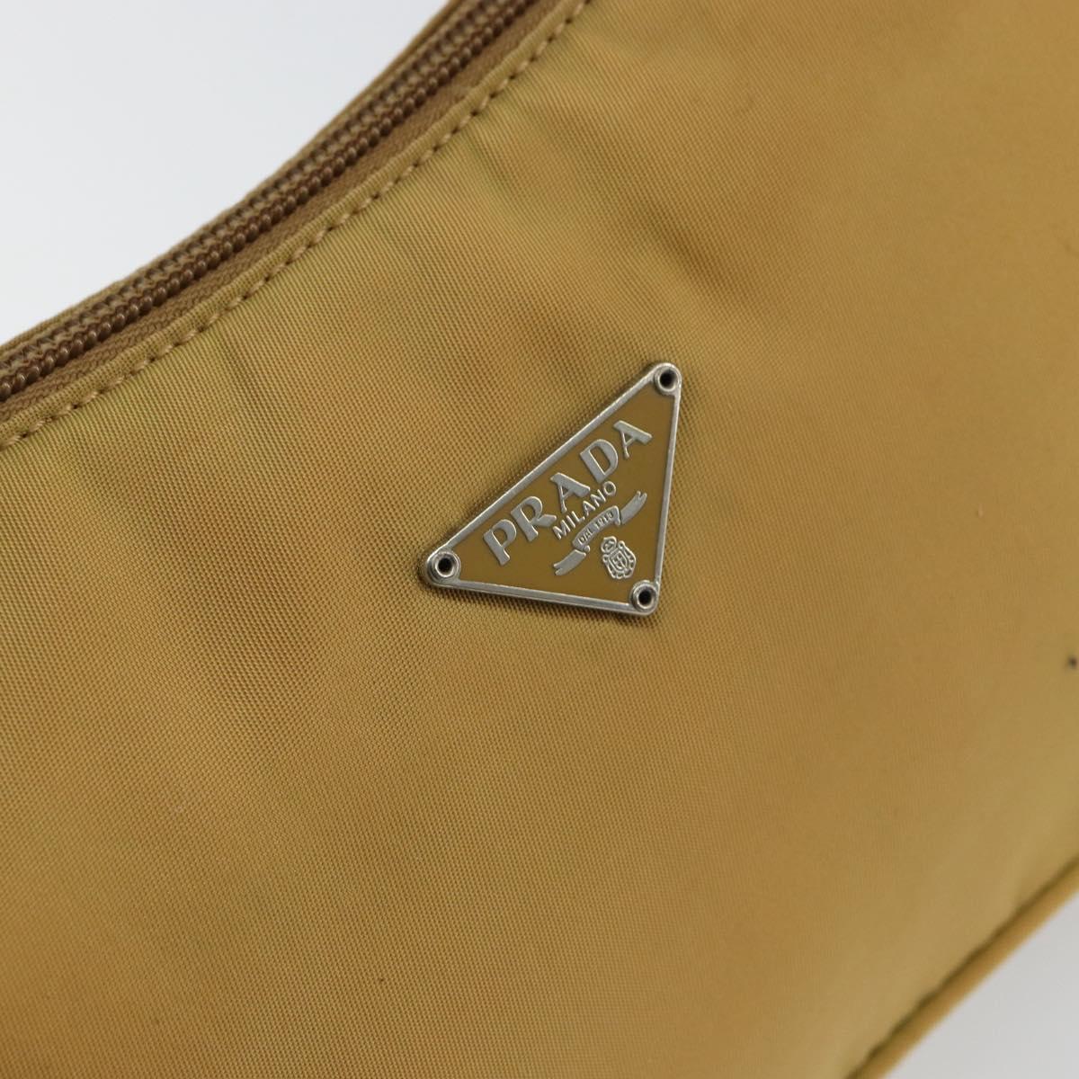 PRADA Accessory Pouch Nylon Beige Silver Auth 147402