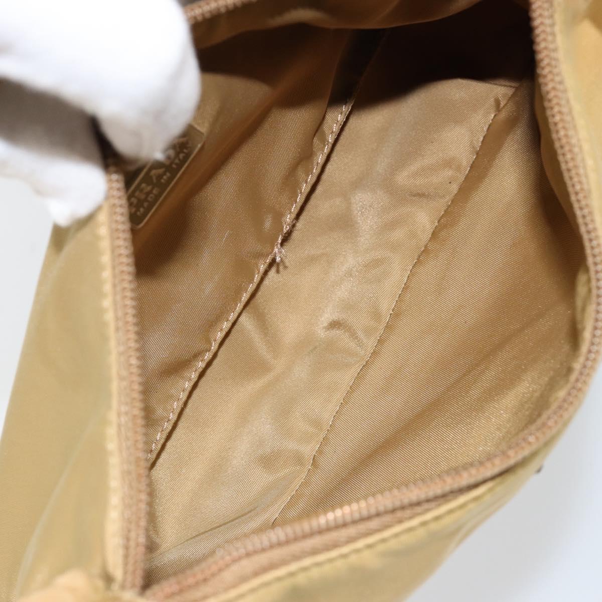 PRADA Accessory Pouch Nylon Beige Silver Auth 147402
