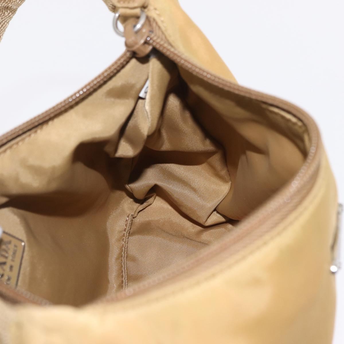 PRADA Accessory Pouch Nylon Beige Silver Auth 147402