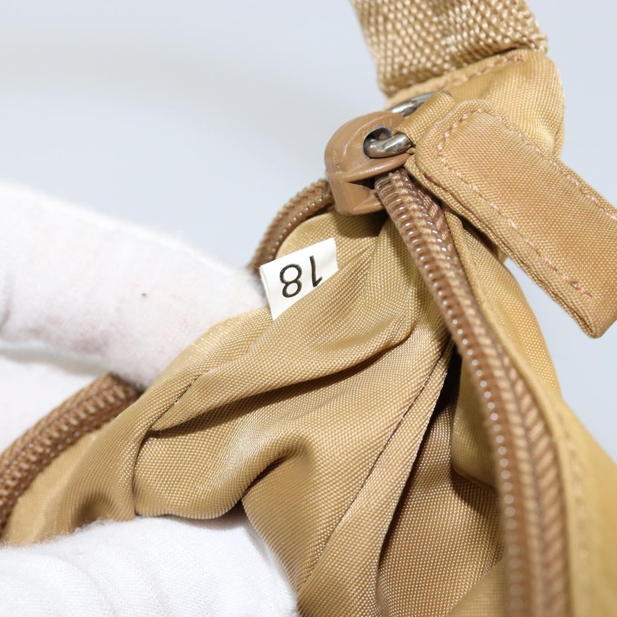 PRADA Accessory Pouch Nylon Beige Silver Auth 147402