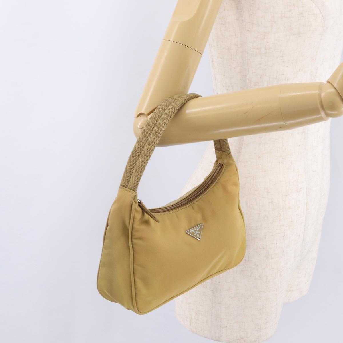 PRADA Accessory Pouch Nylon Beige Silver Auth 147402