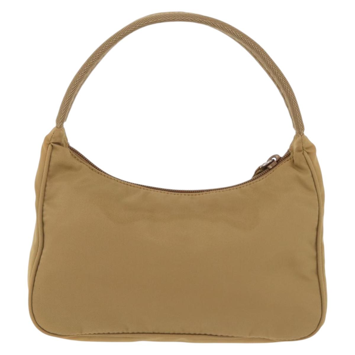 PRADA Accessory Pouch Nylon Beige Silver Auth 147402