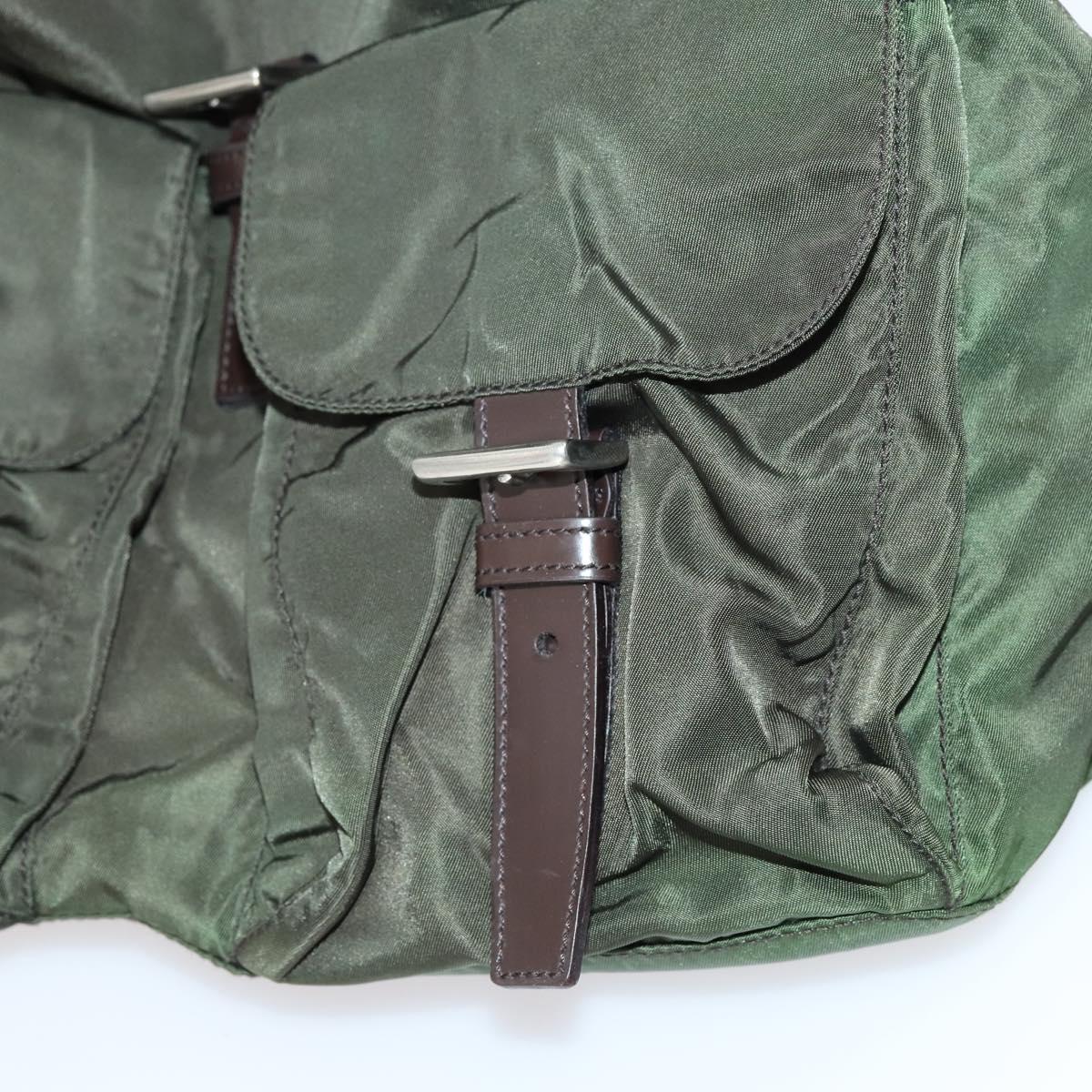 PRADA Backpack Nylon Khaki Silver Auth 147403