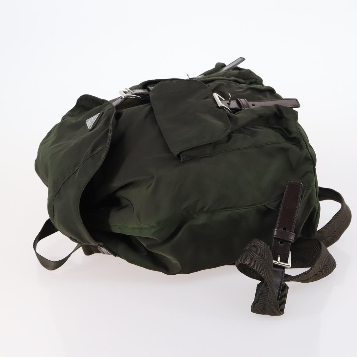 PRADA Backpack Nylon Khaki Silver Auth 147403