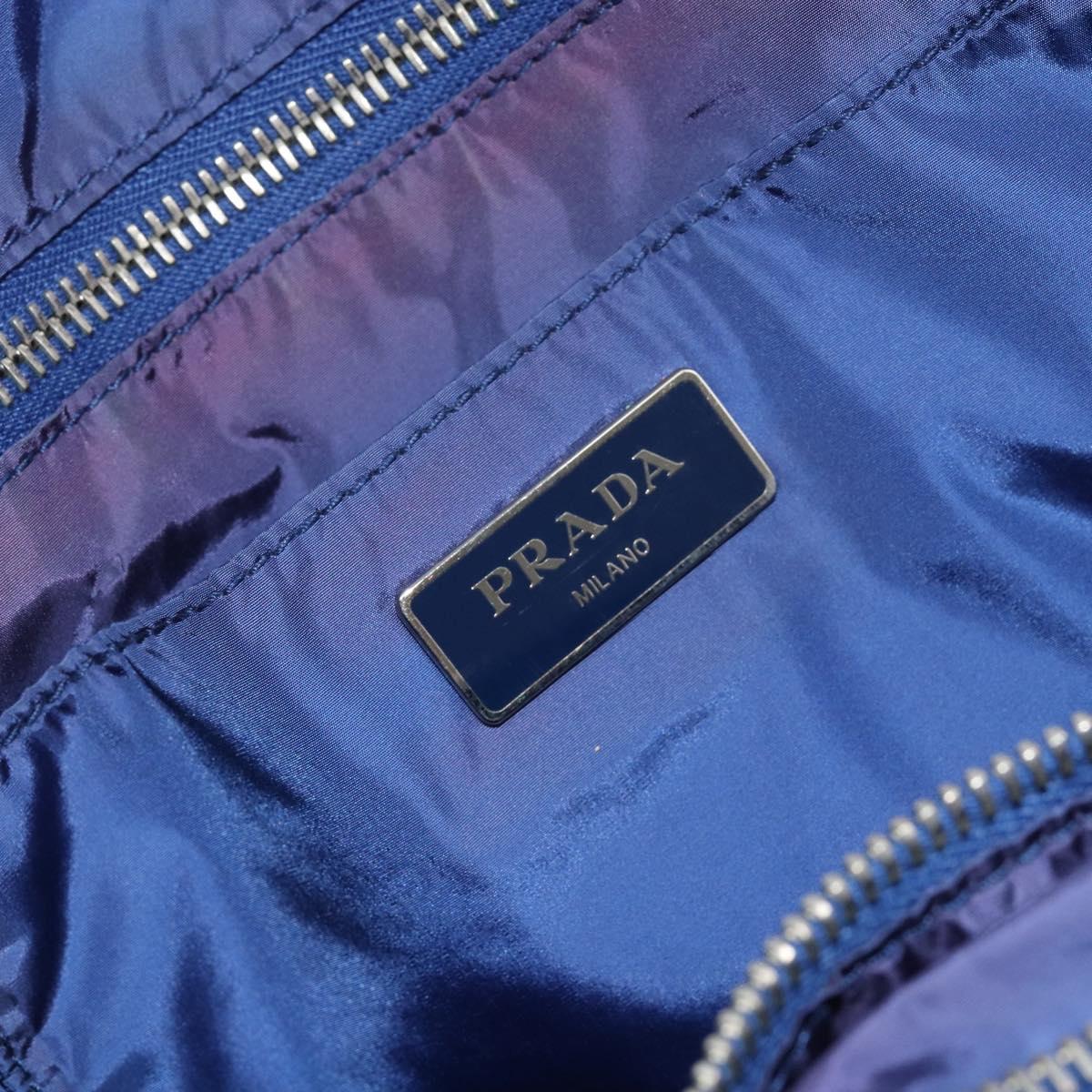 PRADA Tote Bag Nylon Leather Blue Silver Auth 147405