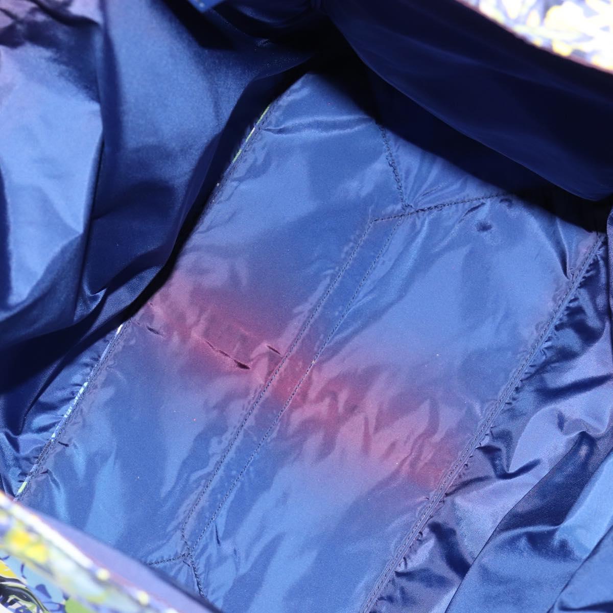 PRADA Tote Bag Nylon Leather Blue Silver Auth 147405