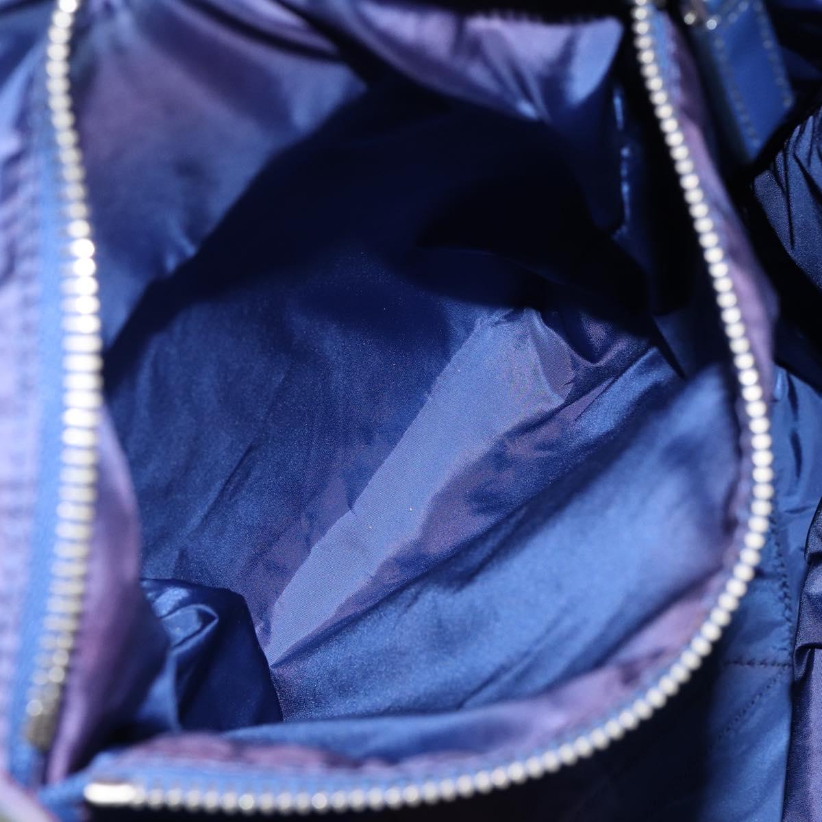 PRADA Tote Bag Nylon Leather Blue Silver Auth 147405