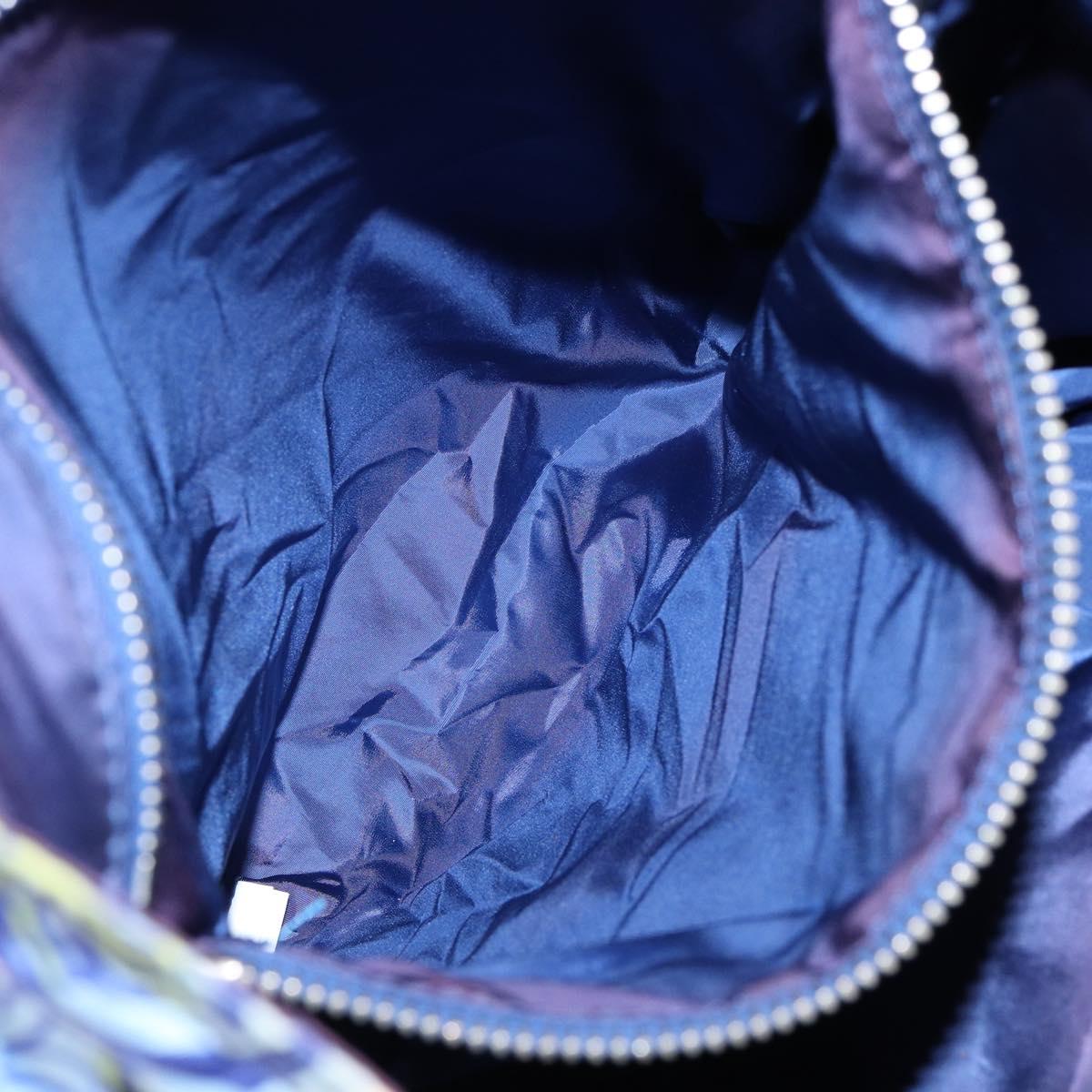 PRADA Tote Bag Nylon Leather Blue Silver Auth 147405