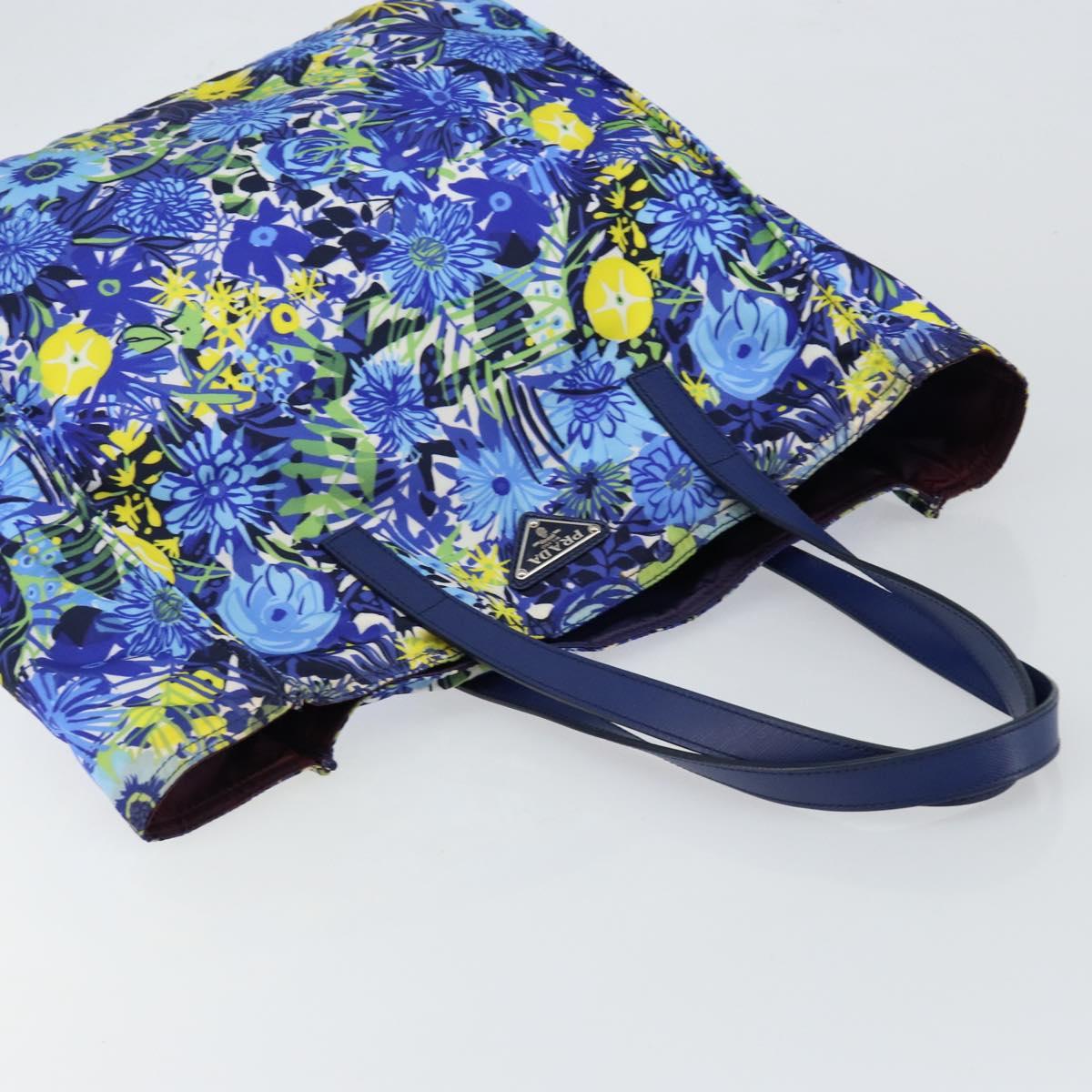 PRADA Tote Bag Nylon Leather Blue Silver Auth 147405