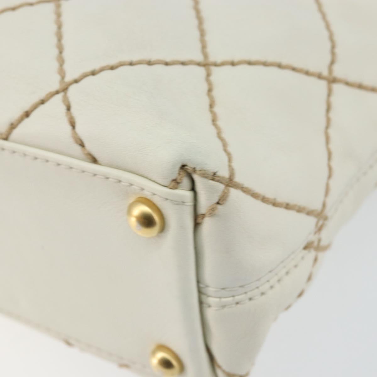 CHANEL Wild Stitch Hand Bag Leather White Gold CC Auth 147410