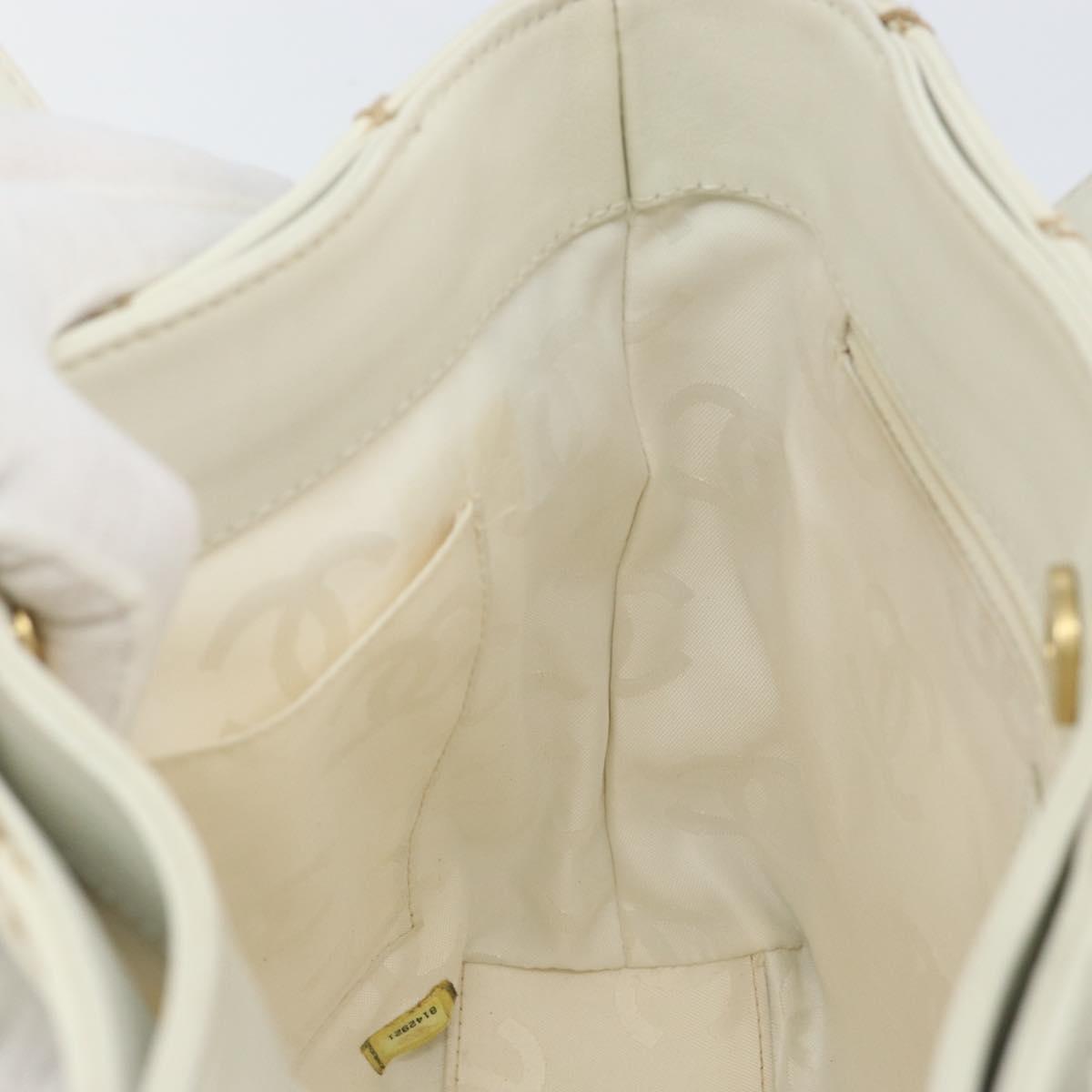 CHANEL Wild Stitch Hand Bag Leather White Gold CC Auth 147410