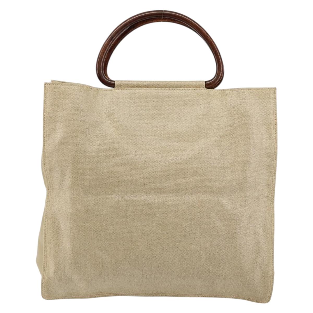 CHANEL Hand Bag Coated Canvas Beige Gold CC Auth 147411