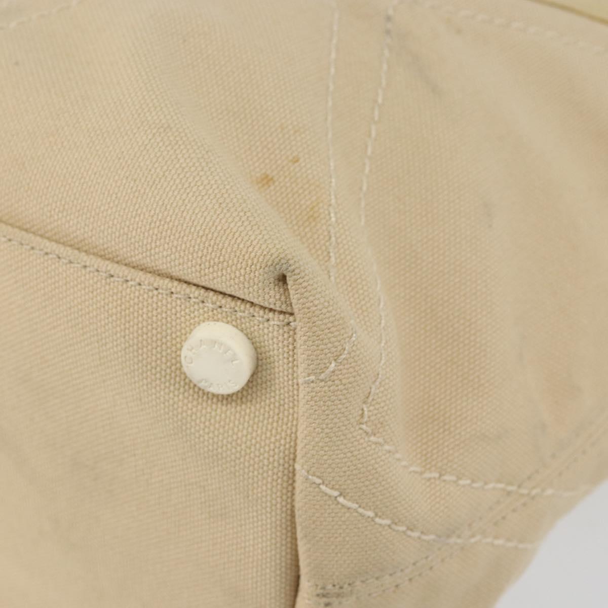 CHANEL Hand Bag Canvas Beige Silver CC Auth 147412