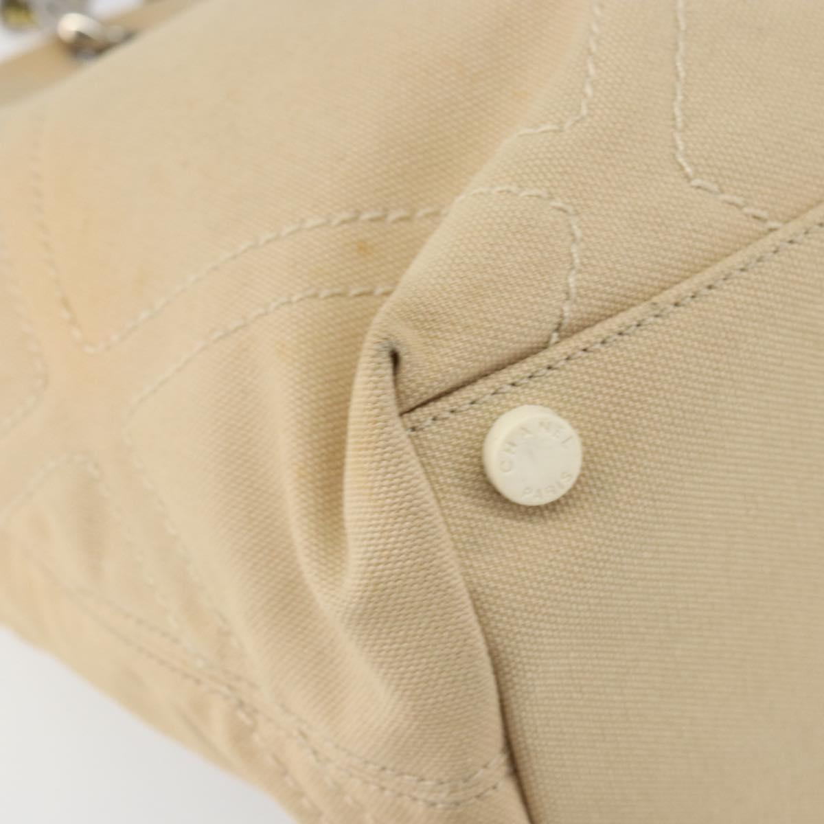 CHANEL Hand Bag Canvas Beige Silver CC Auth 147412