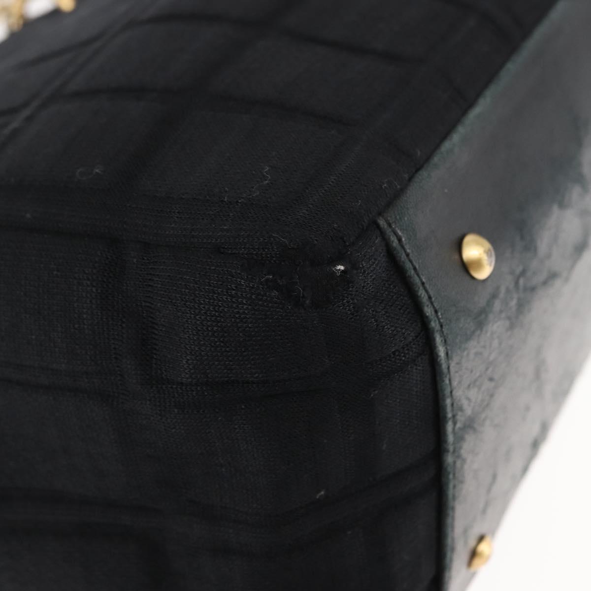 CHANEL Chain Choco Bar Line Hand Bag Canvas Black Gold CC Auth 147415