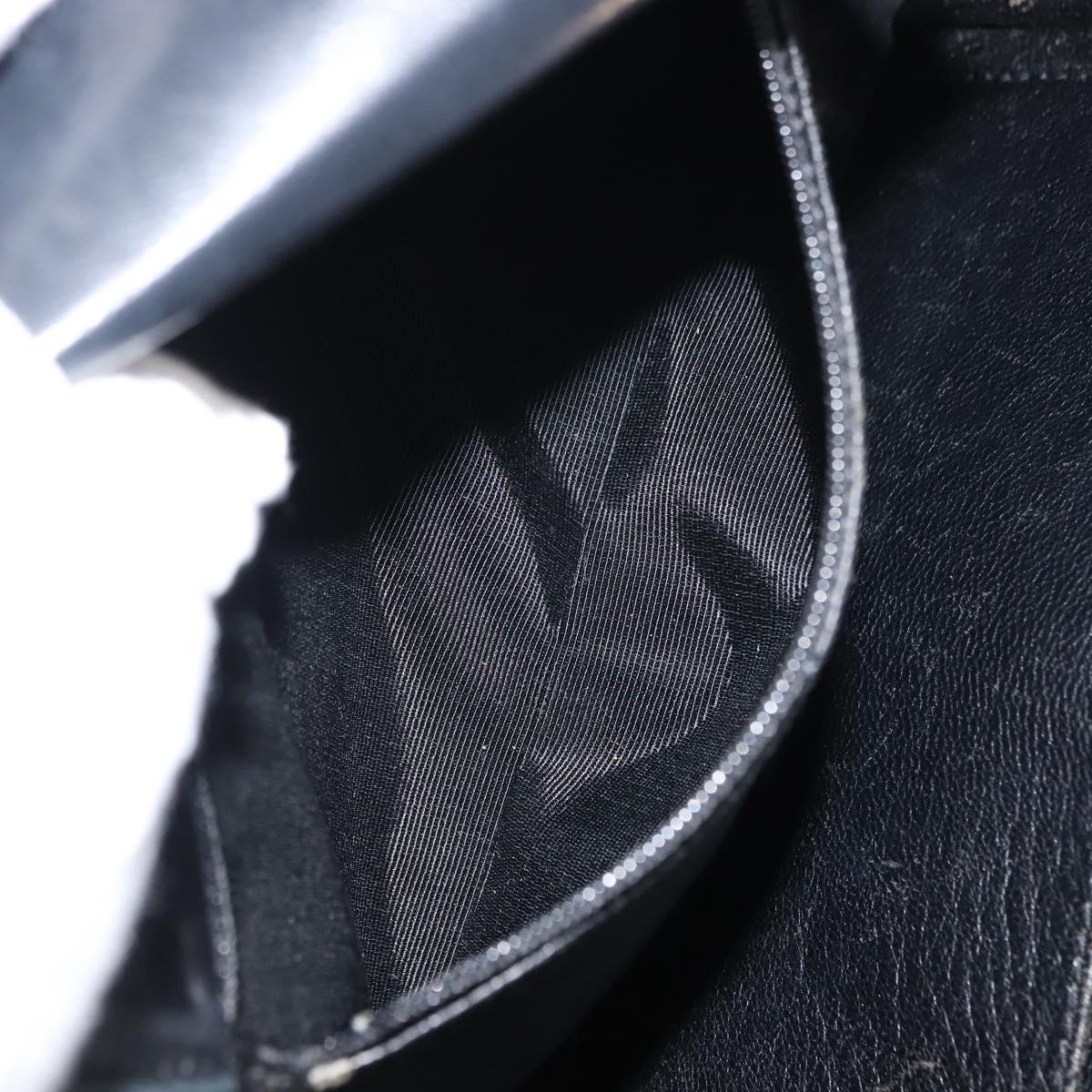 CHANEL Chain Choco Bar Line Hand Bag Canvas Black Gold CC Auth 147415