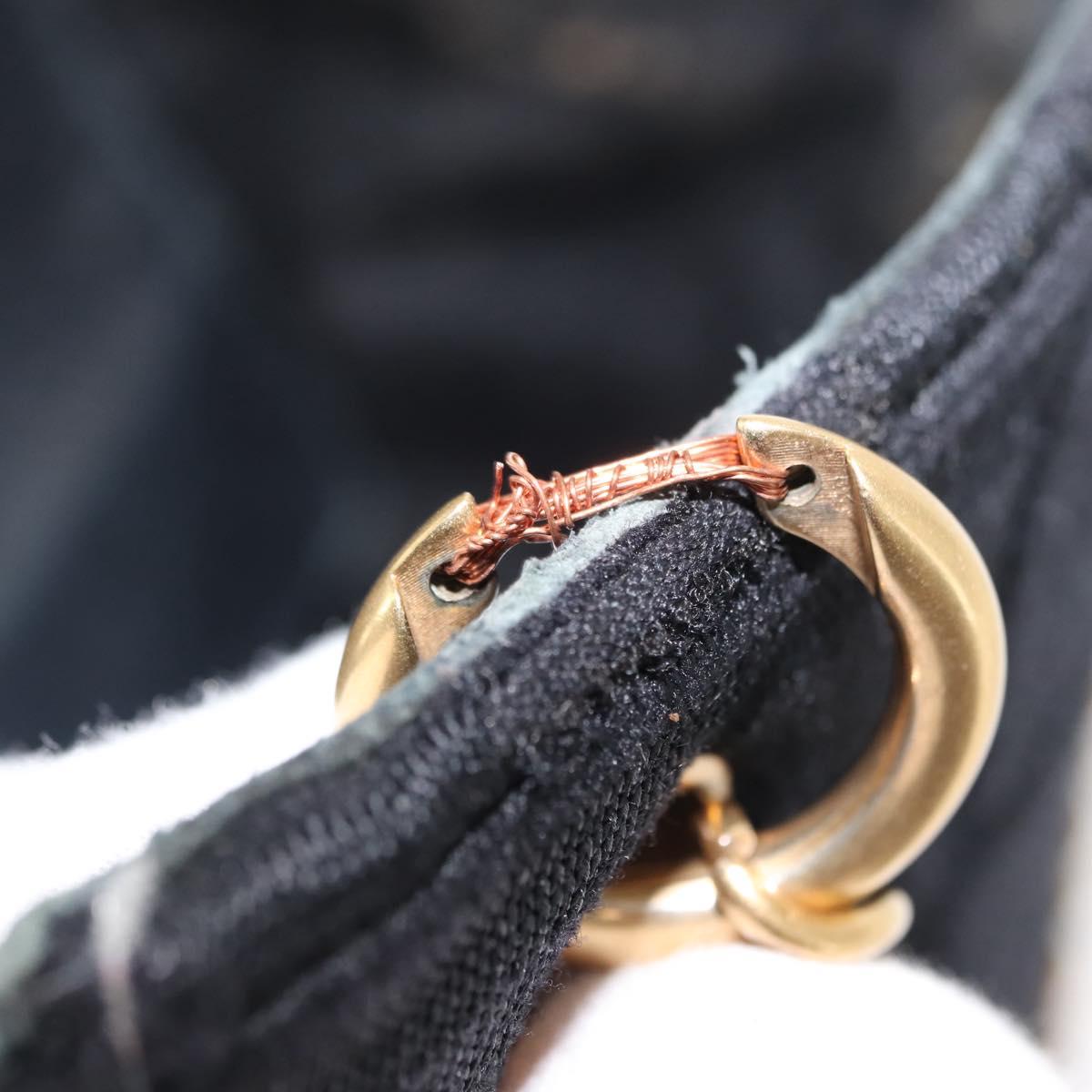 CHANEL Chain Choco Bar Line Hand Bag Canvas Black Gold CC Auth 147415