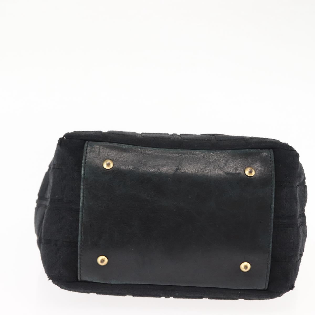 CHANEL Chain Choco Bar Line Hand Bag Canvas Black Gold CC Auth 147415