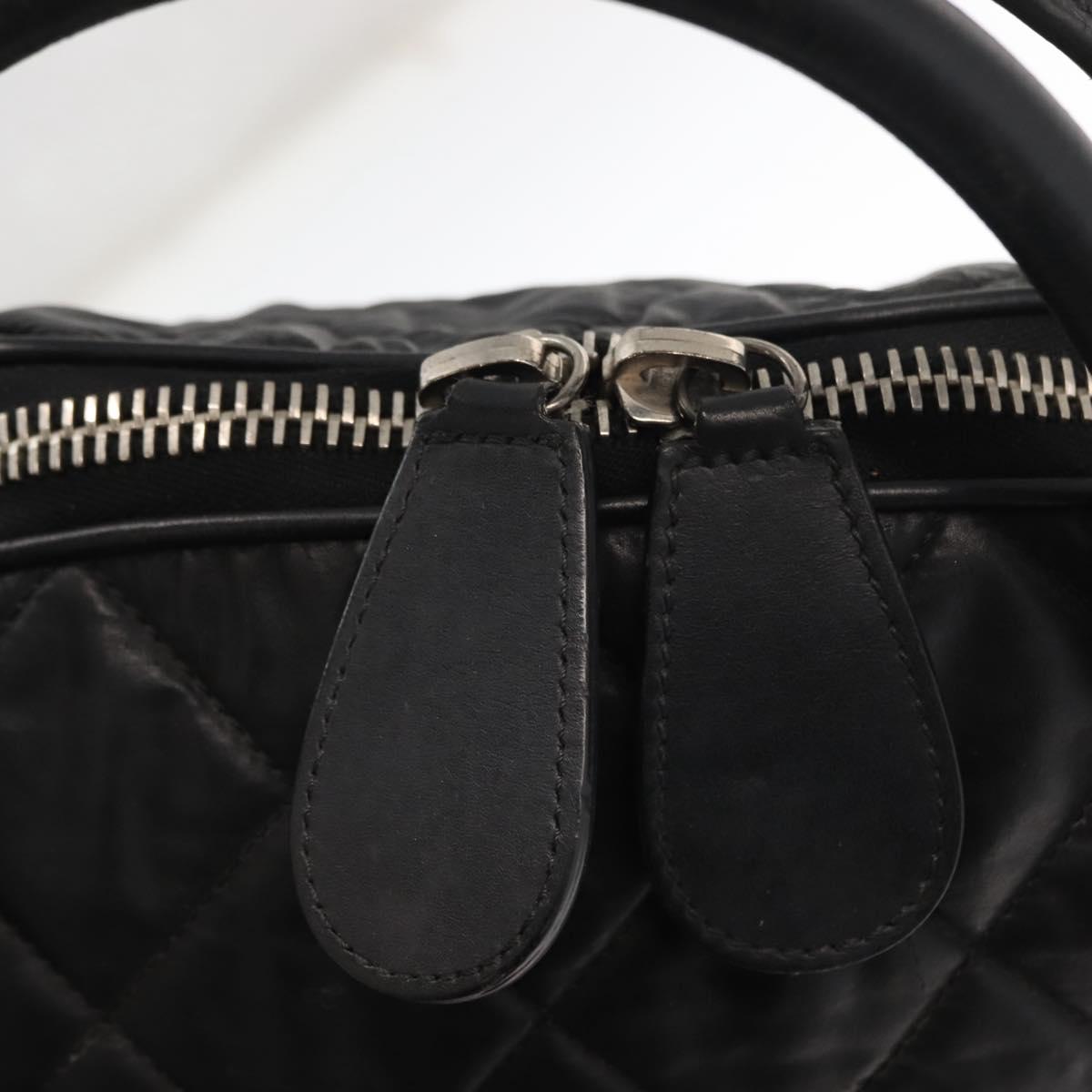 CHANEL Matelasse Hand Bag Nylon 2way Black Silver CC Auth 147417