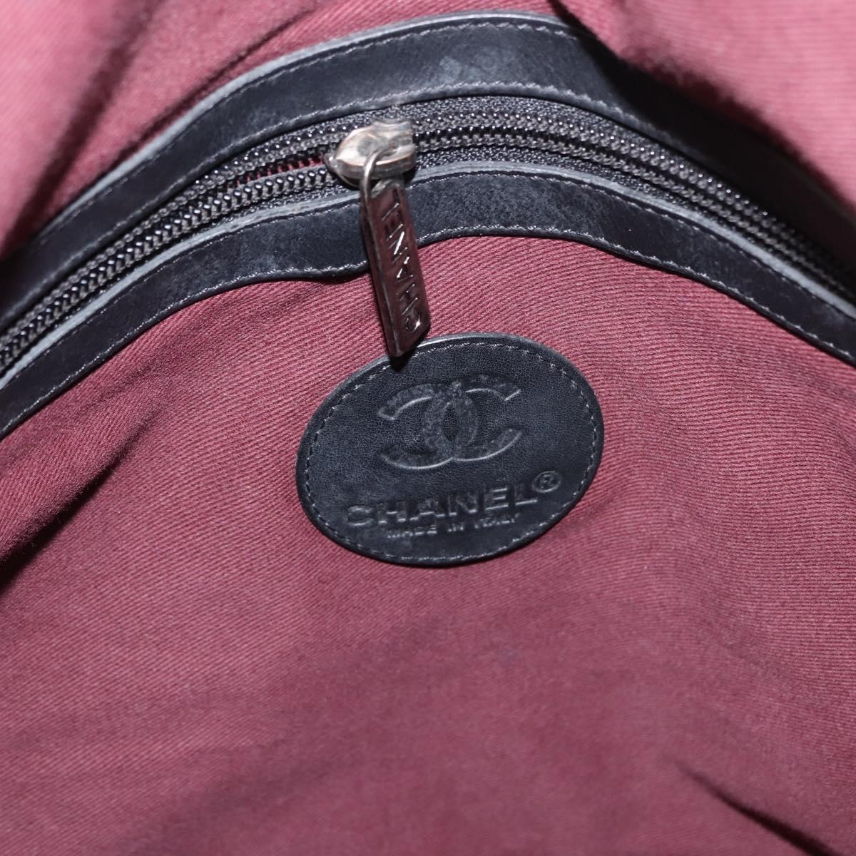 CHANEL Matelasse Hand Bag Nylon 2way Black Silver CC Auth 147417