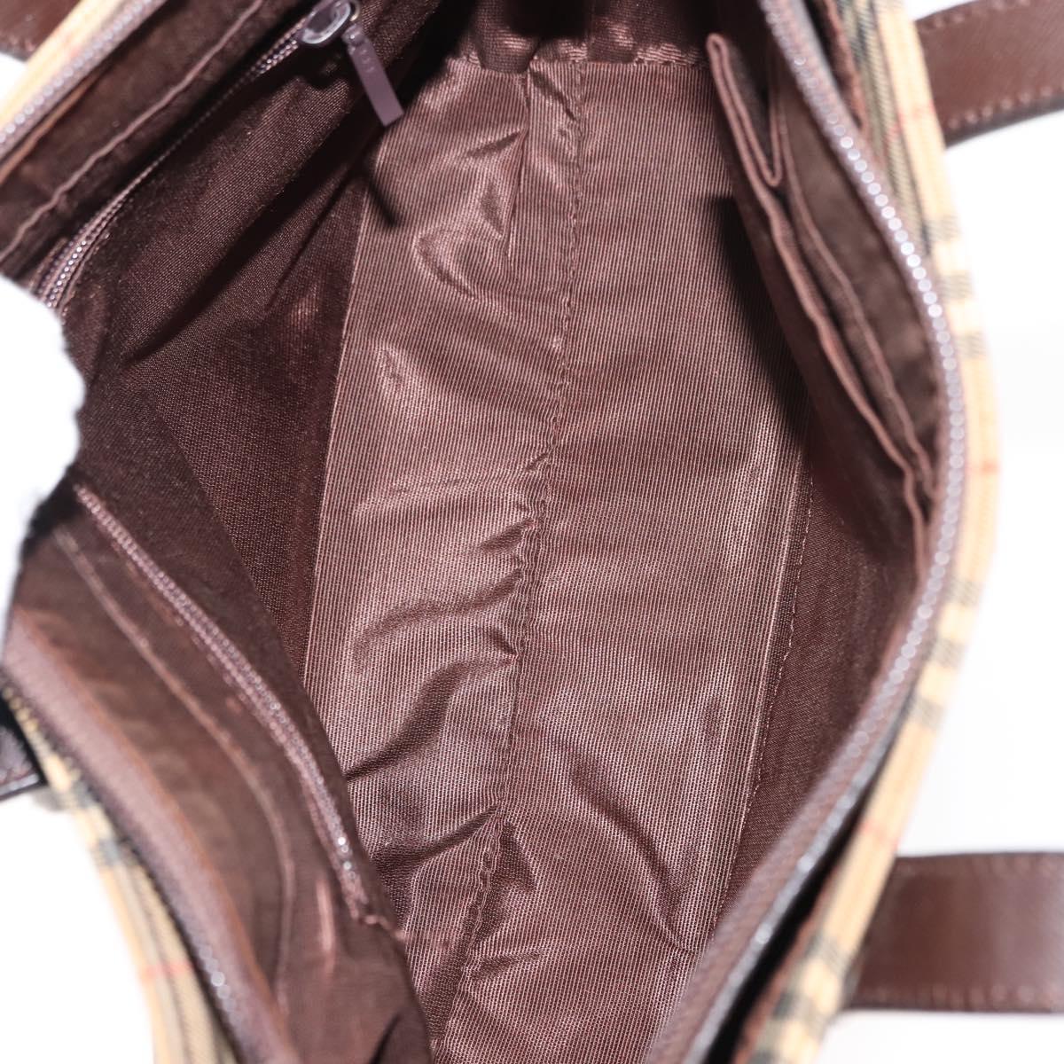 BURBERRY Nova Check Tote Bag Canvas Beige Gold Auth 147419