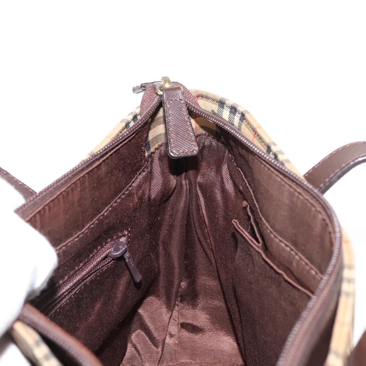 BURBERRY Nova Check Tote Bag Canvas Beige Gold Auth 147419