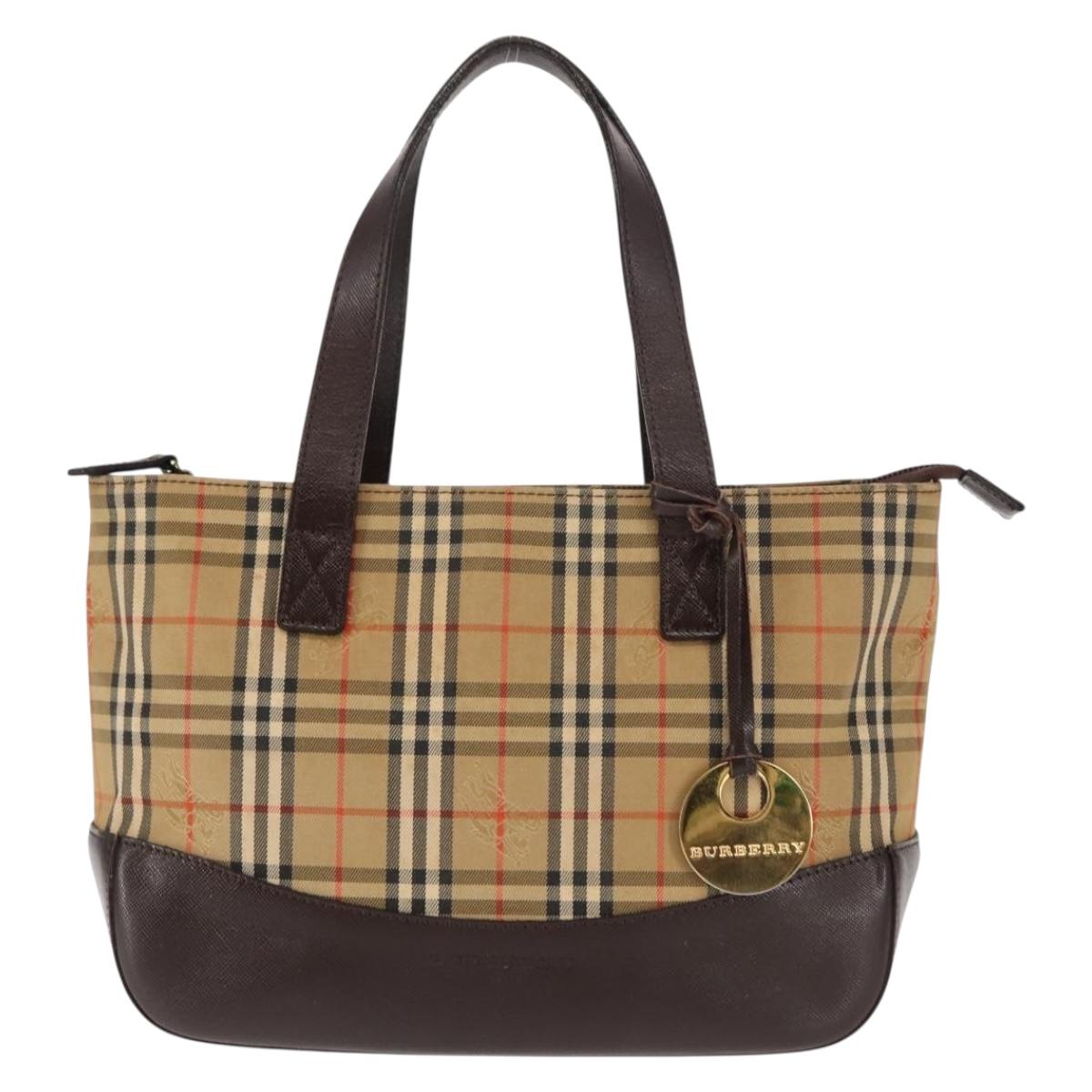 BURBERRY Nova Check Tote Bag Canvas Beige Gold Auth 147419