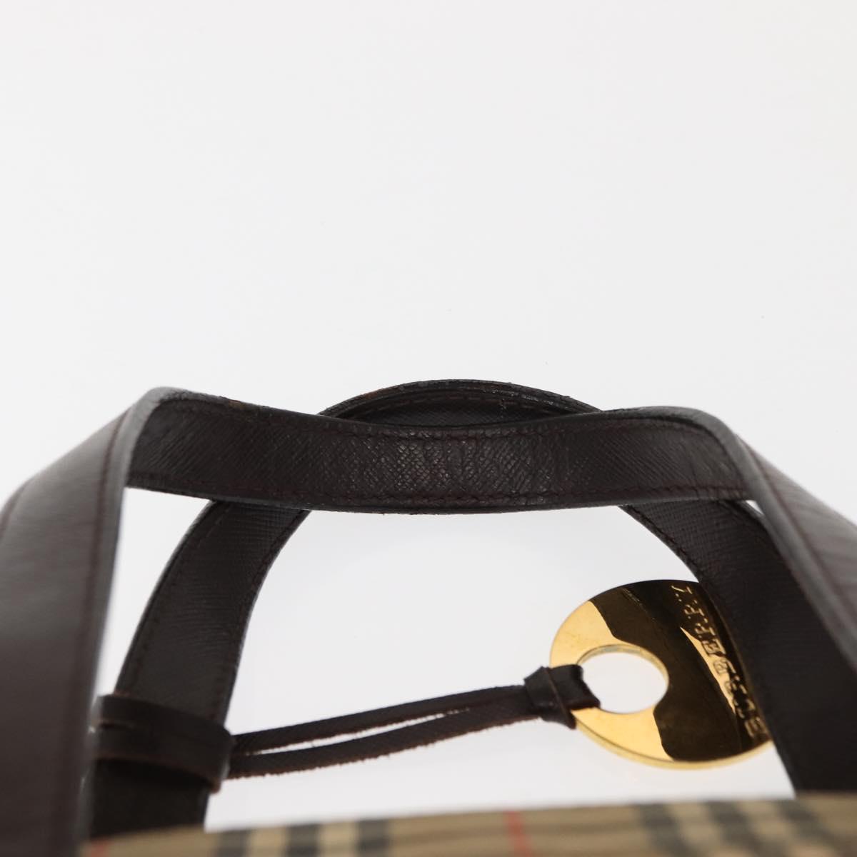 BURBERRY Nova Check Tote Bag Canvas Beige Gold Auth 147419