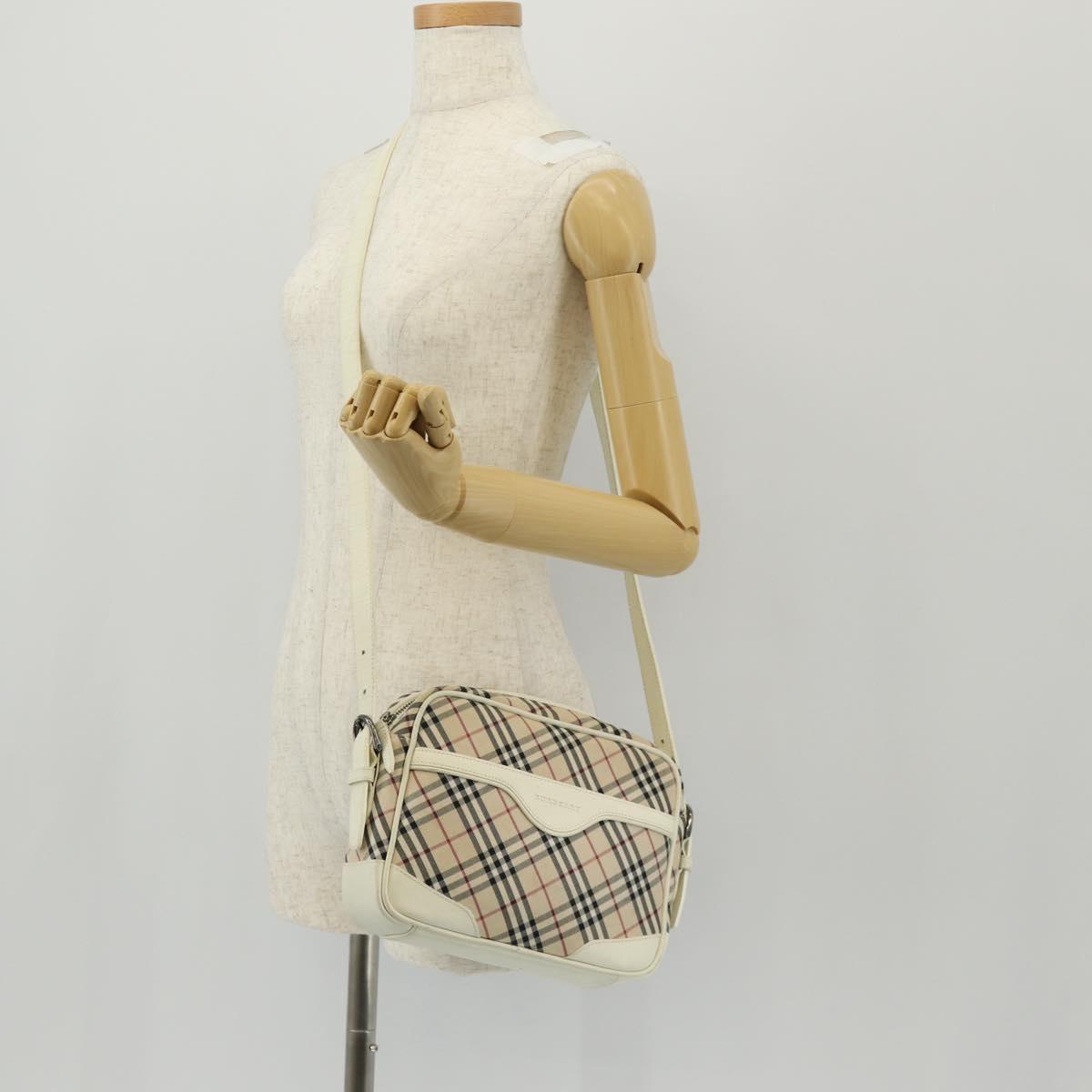 BURBERRY Nova Check Shoulder Bag Canvas Beige White Auth 147476