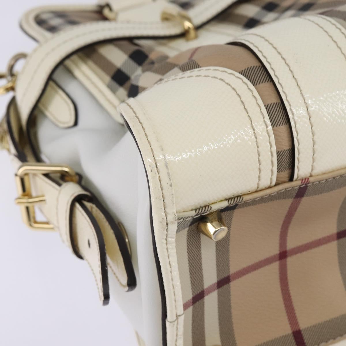 BURBERRY Nova Check Tote Bag PVC Leather 2way Beige Gold Auth 147477