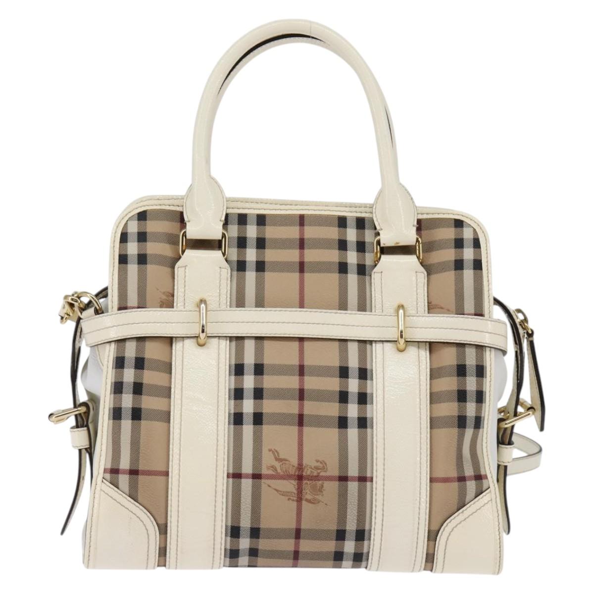BURBERRY Nova Check Tote Bag PVC Leather 2way Beige Gold Auth 147477