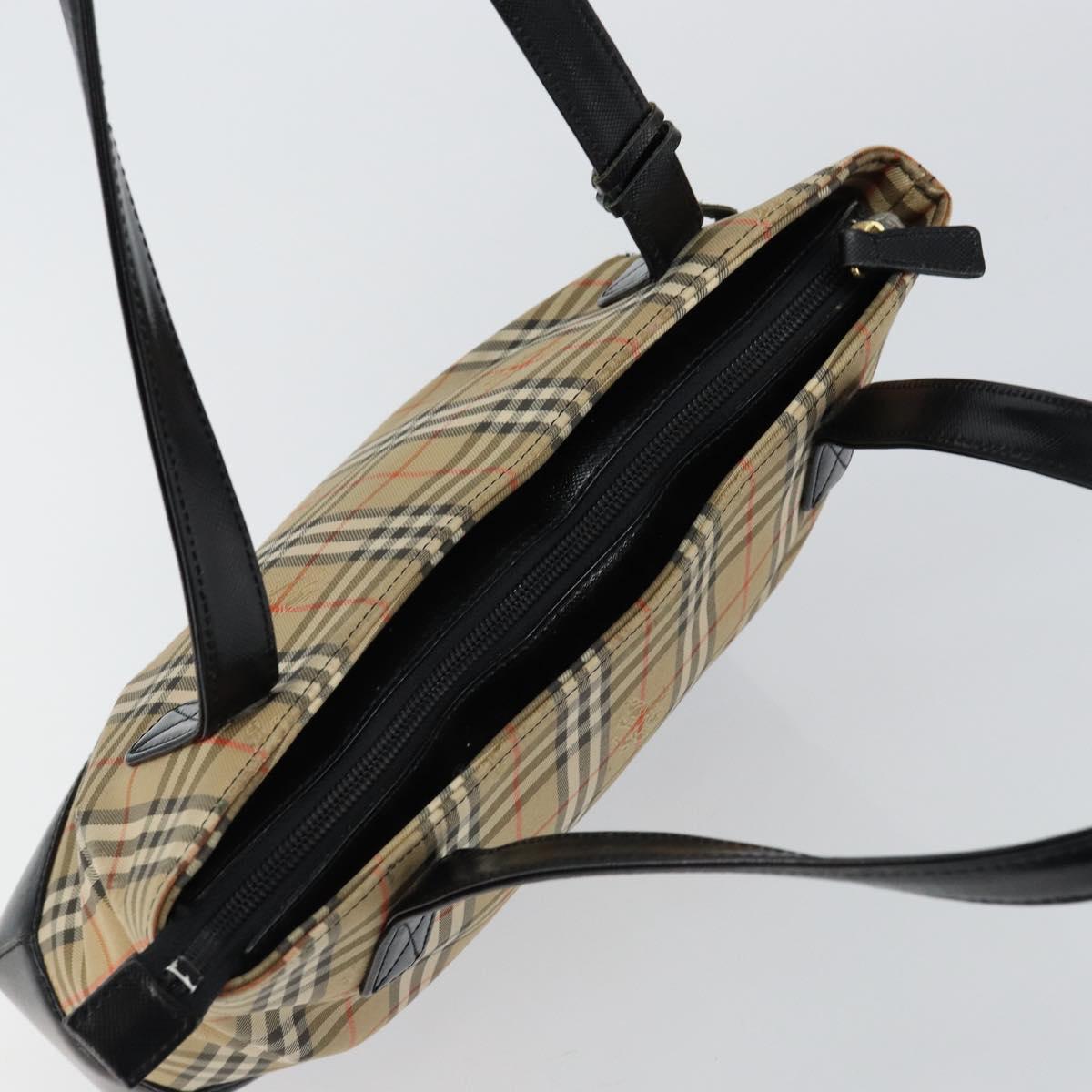 BURBERRY Nova Check Tote Bag Canvas Beige Gold Auth 147478