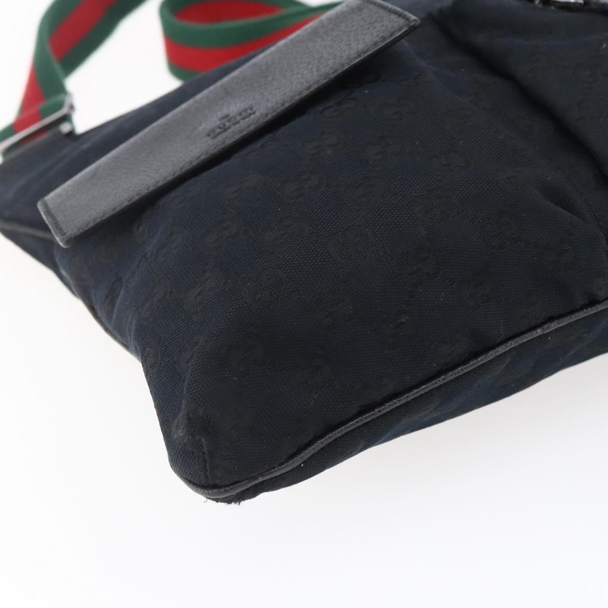 GUCCI GG Canvas Web Sherry Line Shoulder Bag Black Silver 169937 Auth 147480