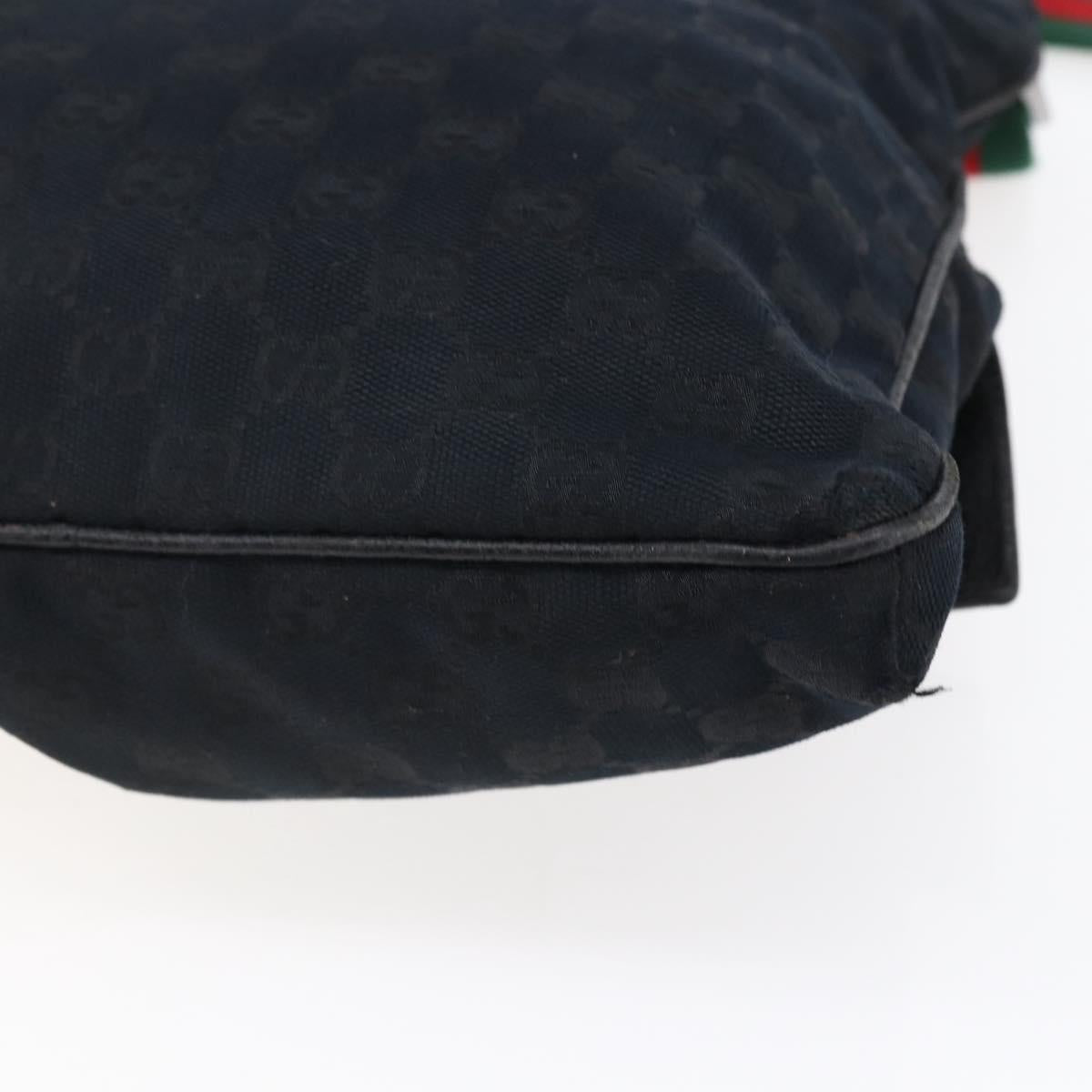 GUCCI GG Canvas Web Sherry Line Shoulder Bag Black Silver 169937 Auth 147480