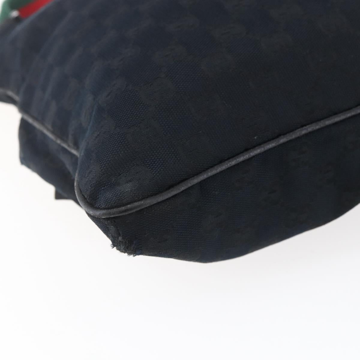 GUCCI GG Canvas Web Sherry Line Shoulder Bag Black Silver 169937 Auth 147480