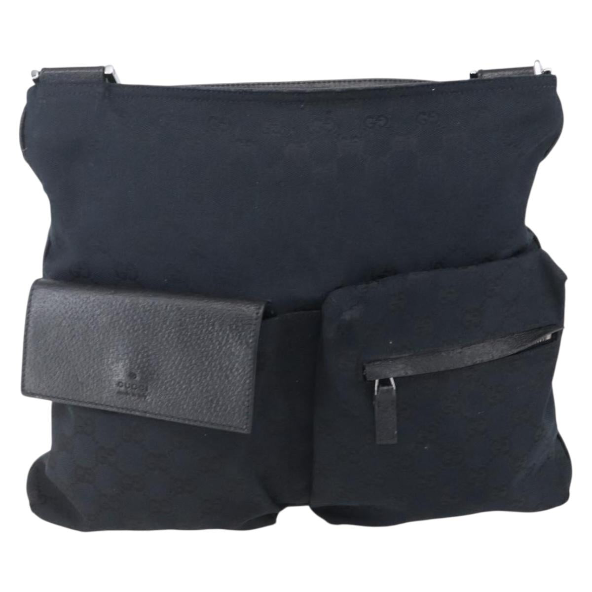 GUCCI GG Canvas Web Sherry Line Shoulder Bag Black Silver 169937 Auth 147480