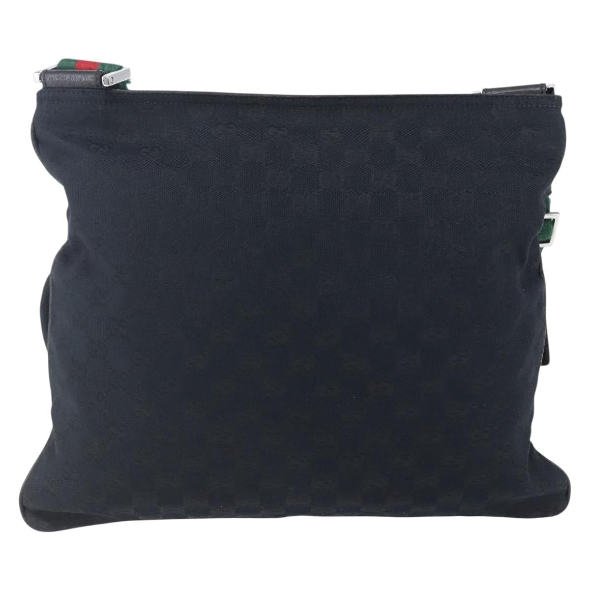 GUCCI GG Canvas Web Sherry Line Shoulder Bag Black Silver 169937 Auth 147480