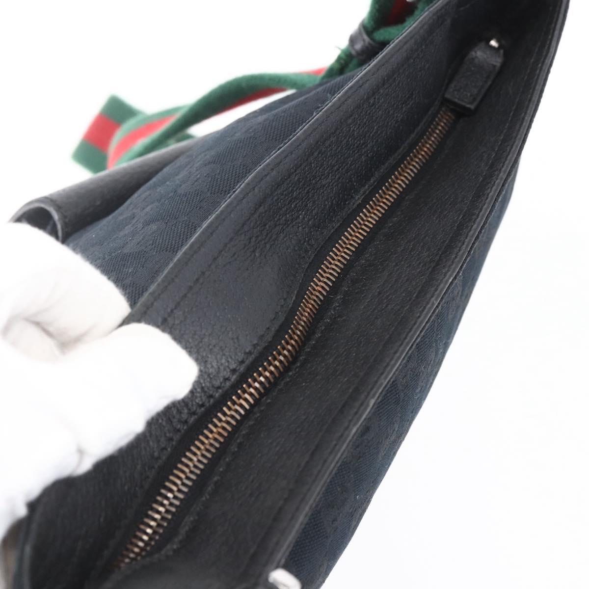 GUCCI GG Canvas Web Sherry Line Shoulder Bag Black Silver 169937 Auth 147480