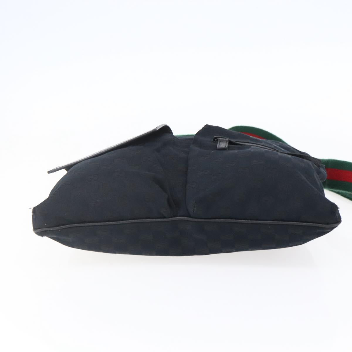 GUCCI GG Canvas Web Sherry Line Shoulder Bag Black Silver 169937 Auth 147480