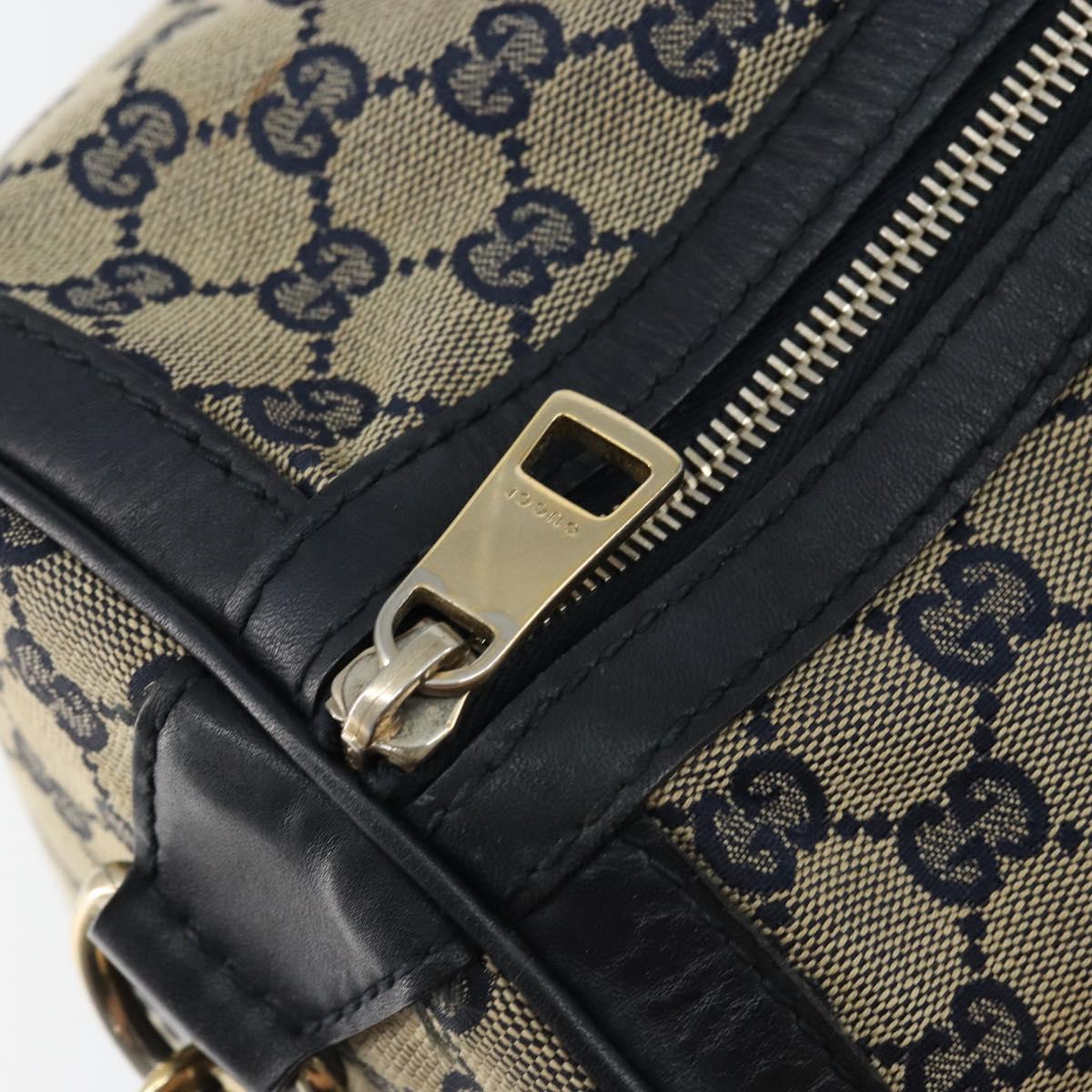 GUCCI GG Canvas Sherry Line Boston Bag 2way Navy Gold 247205 Auth 147483