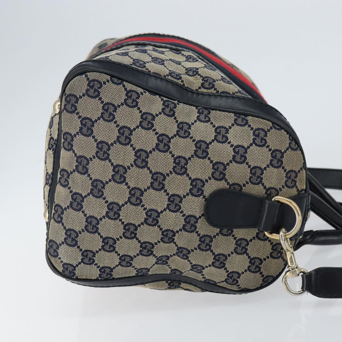 GUCCI GG Canvas Sherry Line Boston Bag 2way Navy Gold 247205 Auth 147483