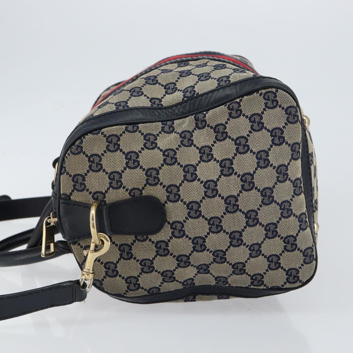 GUCCI GG Canvas Sherry Line Boston Bag 2way Navy Gold 247205 Auth 147483