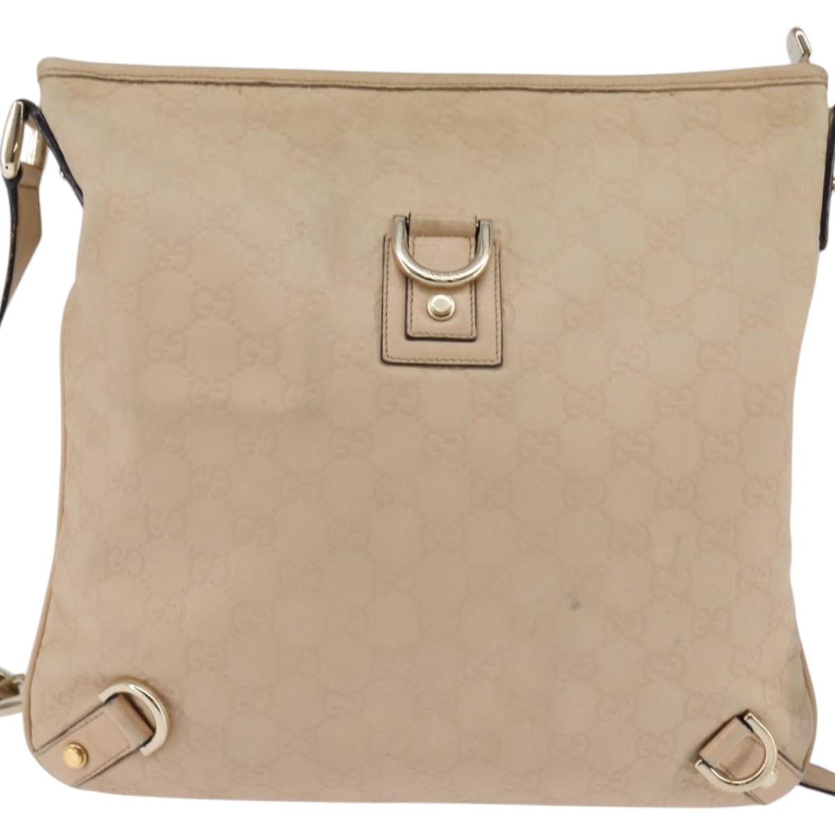GUCCI GG Canvas Guccissima Abbey Bag Leather Beige Gold 131326 Auth 147484