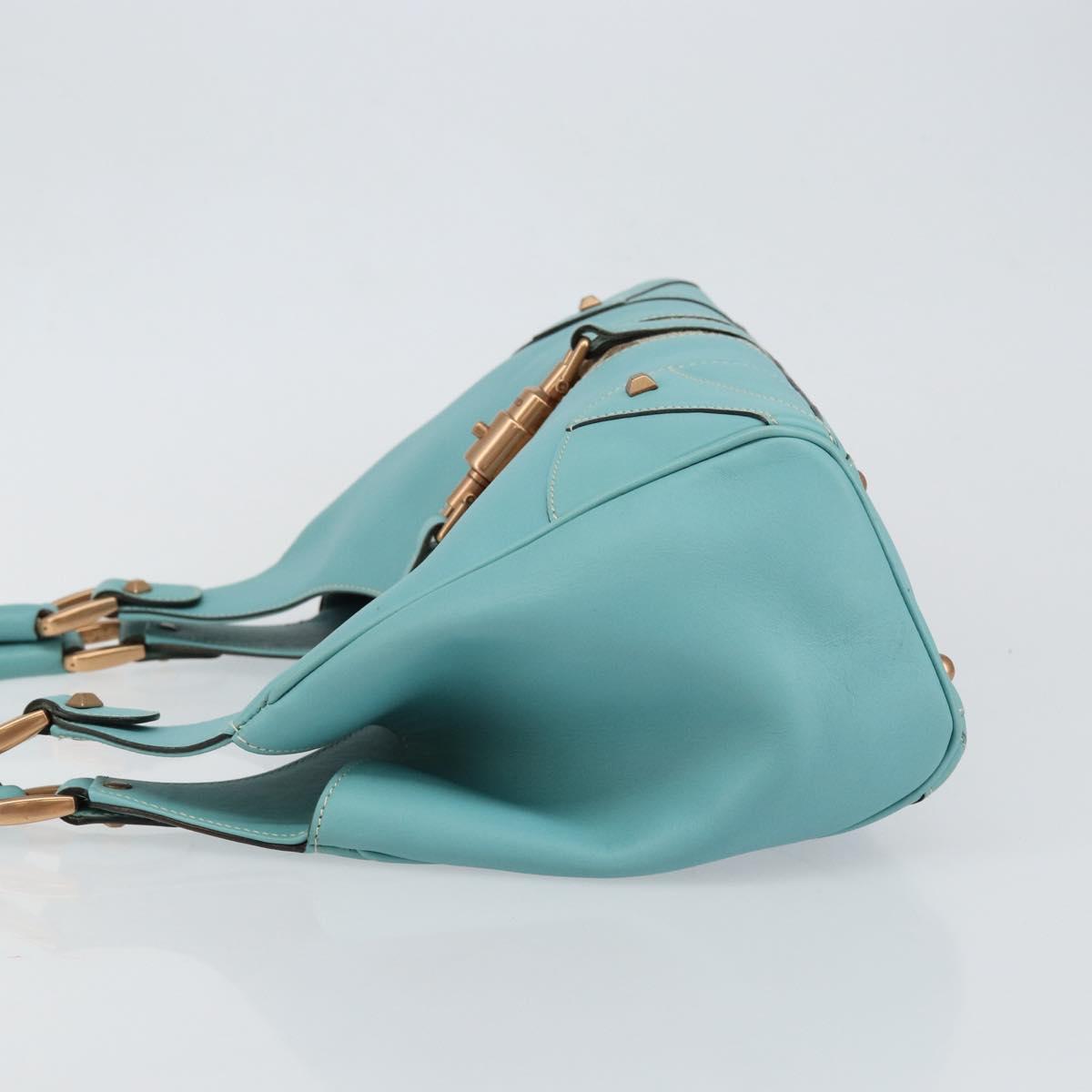 GUCCI New Jerky Shoulder Bag Leather Blue Gold 124407 Auth 147486