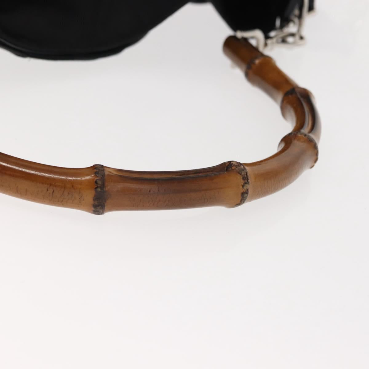 GUCCI Bamboo Hand Bag Nylon 2way Black Silver 001 1998 1577 Auth 147488