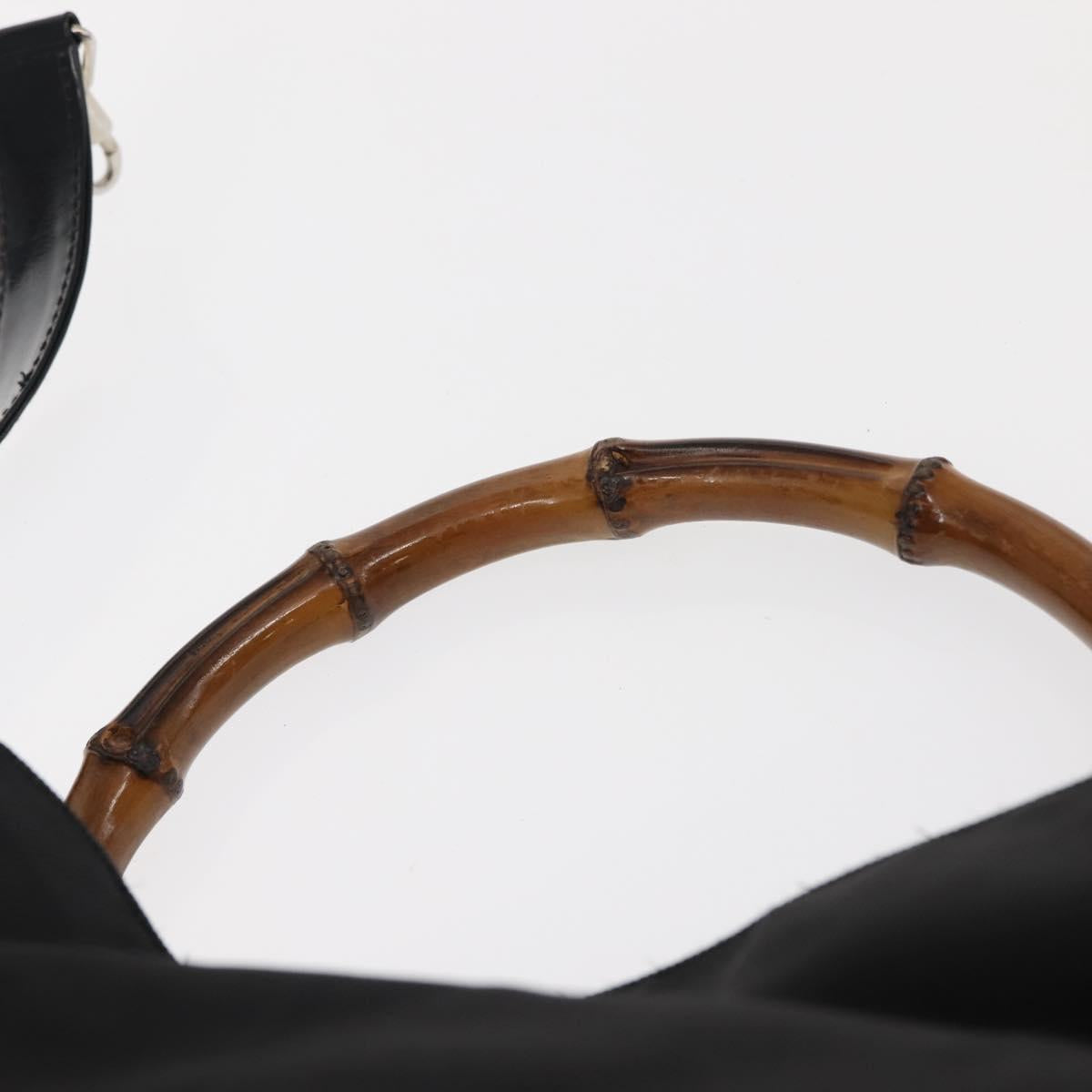 GUCCI Bamboo Hand Bag Nylon 2way Black Silver 001 1998 1577 Auth 147488