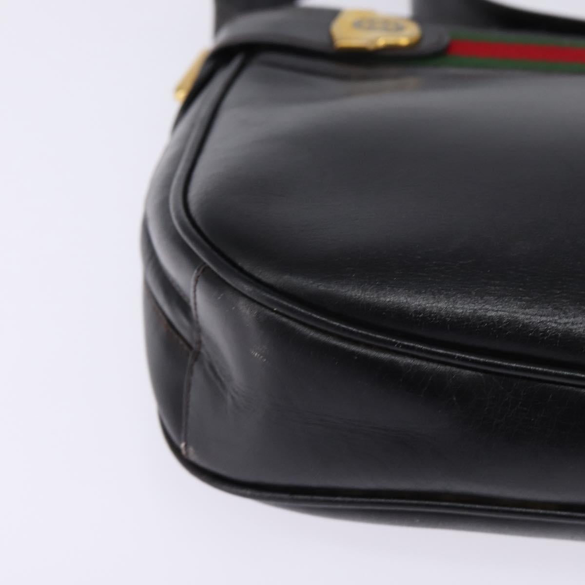 GUCCI Web Sherry Line Bag Leather Black Gold Red 001 406 0552 Auth 147492