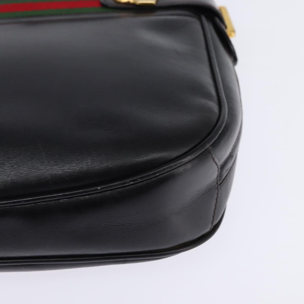 GUCCI Web Sherry Line Bag Leather Black Gold Red 001 406 0552 Auth 147492