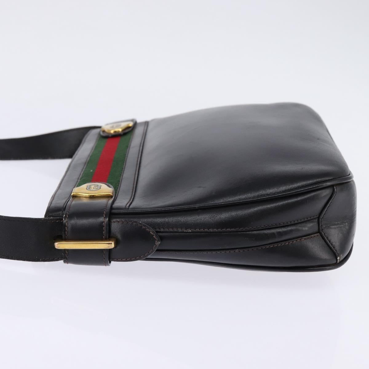 GUCCI Web Sherry Line Bag Leather Black Gold Red 001 406 0552 Auth 147492